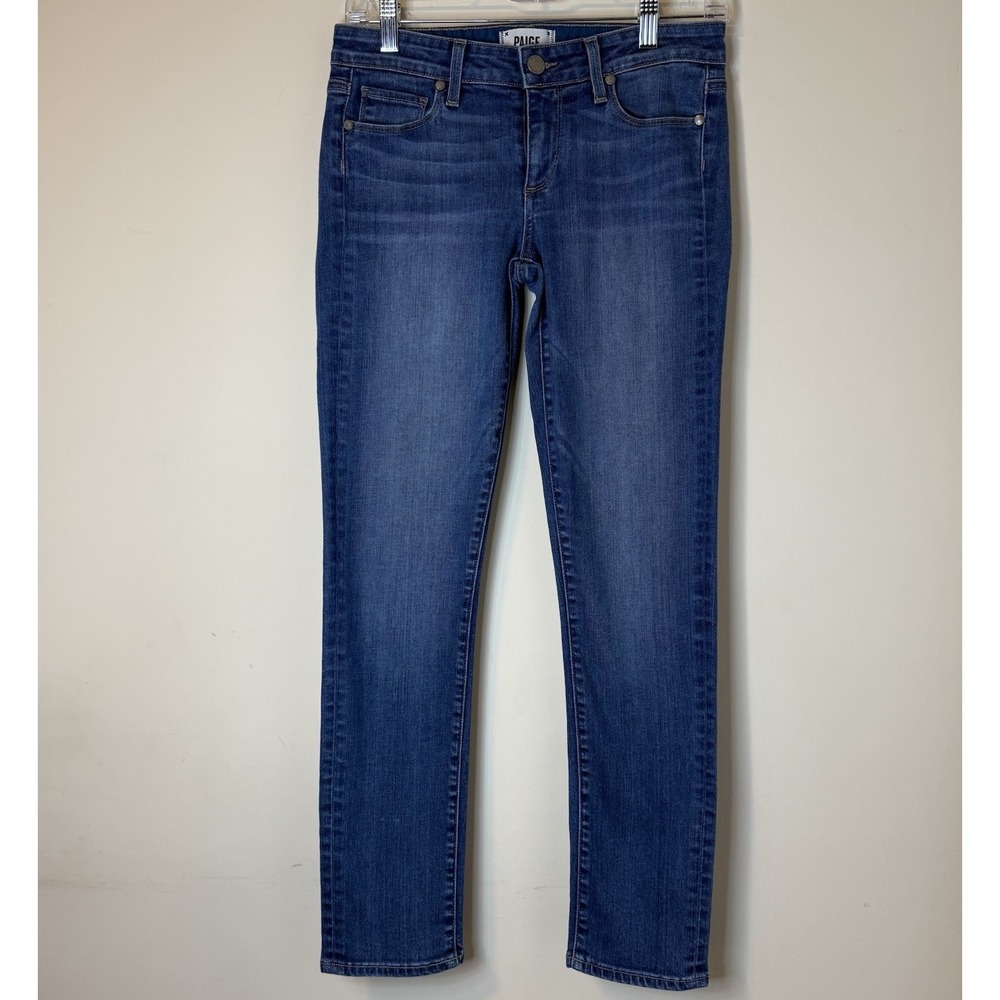 Paige Skyline Ankle Peg Olivia Women Med Wash Low Rise Fitted Skinny Jeans 27" #